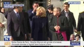 Brigitte Macron arrive à la messe chrismale célébrée dans l’église Saint-Sulpice