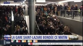 La gare saint-lazare bondée en ce lundi matin de reprise, au 33e jour de grève des transports