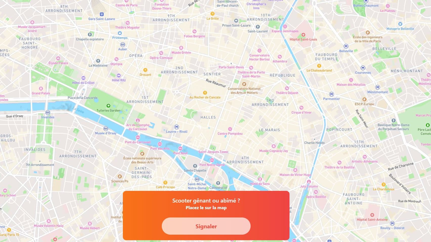 La plateforme permet de signaler sur une carte les scooters mal stationnés.