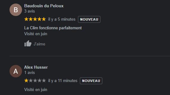 Capture d'écran des avis Google des centres sportifs gérés par Zinedine Zidane, le 10 juin 2022. Capture d'écran des avis Google des centres sportifs gérés par Zinedine Zidane, le 10 juin 2022.