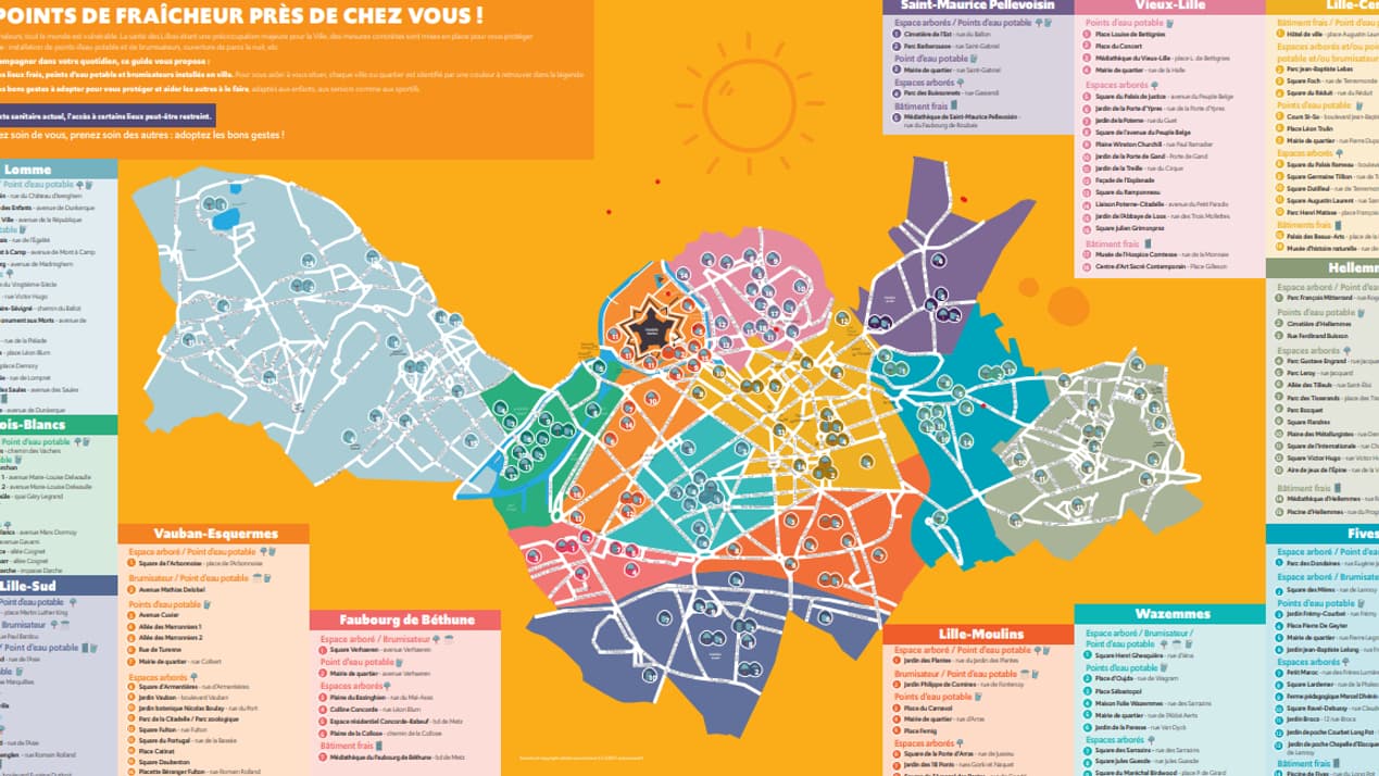 Carte des points de fraîcheur à Lille