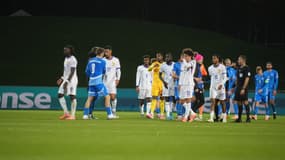 Les joueurs de l'équipe de France après le match nul en Islande (2-2, qualifs Coupe du monde 2026), le 13 octobre 2025
