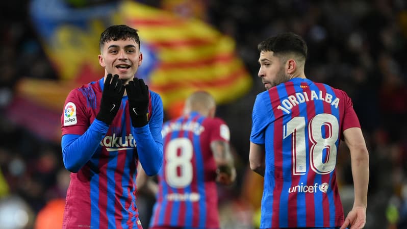 Pedri et Jordi Alba avec le Barça, le 3 avril 2022