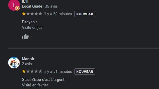 Capture d'écran des avis Google des complexes gérés par Zinedine Zidane, le 10 juin 2022. Capture d'écran des avis Google des complexes gérés par Zinedine Zidane, le 10 juin 2022.