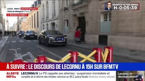 Le convoi de Sébastien Lecornu quitte Matignon en direction de l'Assemblée nationale pour prononcer son discours de politique générale