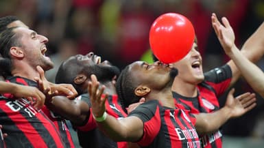 Christopher Nkunku célèbre son but lors de la victoire de l'AC Milan contre Lecce (3-0, Coupe d'Italie), le 23 septembre 2025