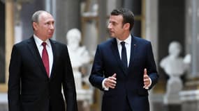 Vladimir Poutine et Emmanuel Macron à Versailles,  en mai 2017.