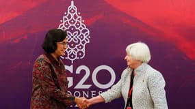 La secrétaire américaine au Trésor Janet Yellen et la ministre des Finances indonésienne Sri Mulyani Indrawati au G20 à Bali, en Indonésie, le 15 juillet 2022