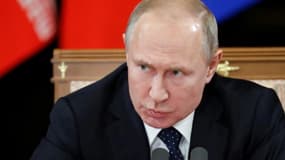 Le président russe Vladimir Poutine  lors d'une conférence de presse à Sotchi en Russie le 14 février 2019