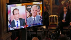 A l’Elysée, une télévision diffuse la conférence de presse de François Hollande, ce jeudi.