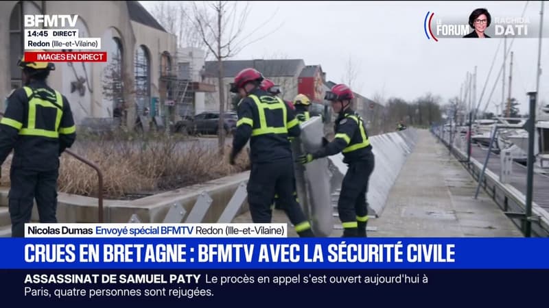 Crues en bretagne: "On va mettre un dispositif de barrages iner préventifs" déclare l'Adjudant Jean-Yves, chef de détachement