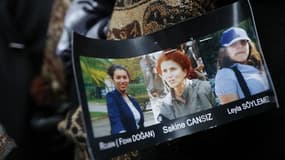 Portraits des trois victimes présumées, fidan Dogan, Sakine Cansiz et Leyla Soylemez. Les trois militantes kurdes d'origine turque, dont les corps ont été retrouvés dans la nuit de mercredi à jeudi à Paris, ont été tuées de plusieurs balles dans la tête,