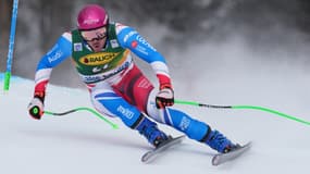 Le skieur briançonnais Nills Allègre lors de l'épreuve de Super-G de Lake Louise, au Canada, le 27 novembre 2022.