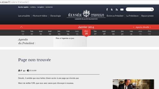 Page du site de l'Elysée le 26 janvier 2014.