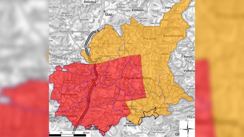 Trois secteurs sur les six du département des Alpes-de-Haute-Provence ont été placés en risque "très sévère" d'incendie le 24 août 2023.
