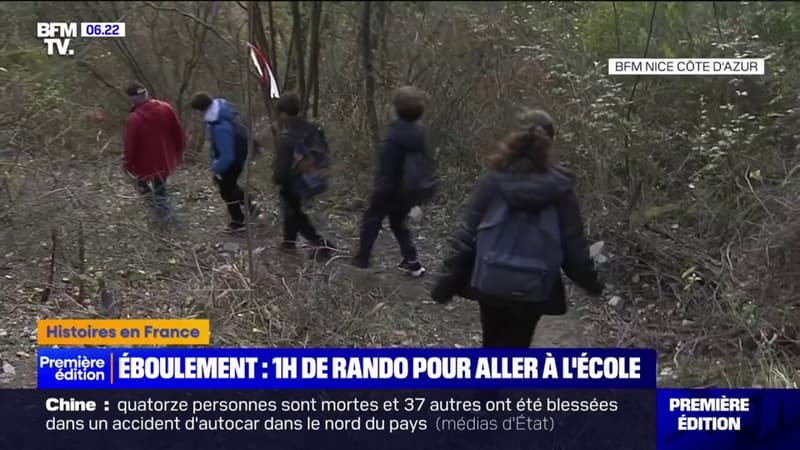 Alpes-Maritimes: pour se rendre au collège, ces élèves doivent faire une partie du trajet dans la forêt en raison d'un éboulement qui a coupé la route