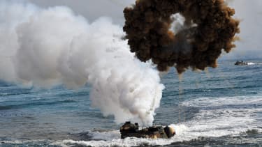 Un exercice militaire en mer mené par les Etats-Unis et la Corée du Sud, le 29 mars.