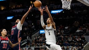 Victor Wembanyama lors de la défaite des San Antonio Spurs face ayx Washington Wizards (118-113), le 29 janvier 2024