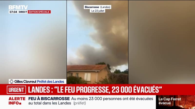 Incendie à Biscarosse: "Le feu a continué à progresser vers les habitations (...) on arrive à 23.000 évacués", indique le préfet des Landes