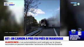 Alpes-de-Haute-Provence: un camion transportant des pommes prend feu, l'A51 coupée après Manosque