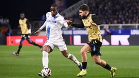 Hamed Junior Traoré, attaquant d'Auxerre, lors du match de la 19e journée de Ligue 1 contre l'AS Saint-Etienne, 24 janvier 2025