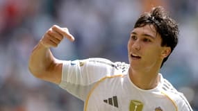 La joie de Gonzalo Garcia, l'attaquant du Real Madrid contre Al-Hilal le 6 juin 2025
