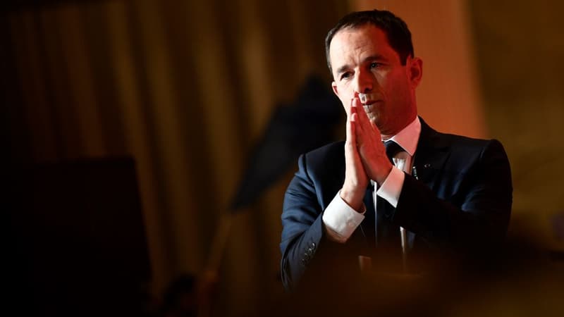 Benoît Hamon le 23 avril 2017 à la Mutualité à Paris. 