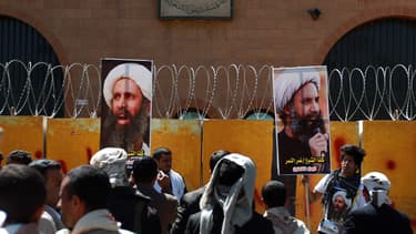 Une manifestation de soutien à Nimr Baqer al-Nimr, alors condamné à mort, le 18 octobre 2014 à Sanaa, au Yémen.