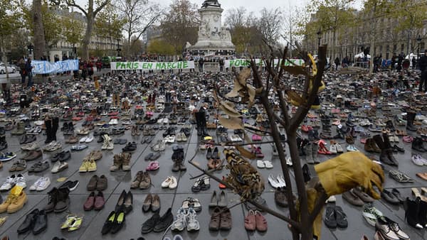 La place de la République, à Paris, couverte de chaussures, le 29 novembre 2015.