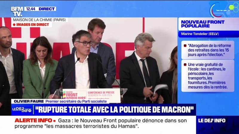 Le Nouveau Front populaire promet le rétablissement de l'ISF et une taxe sur les superprofits, annonce Olivier Faure (PS)