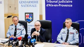 Conférence de presse du procureur de la République Jean-Luc Blachon (au centre) jeudi 27 mars, dans le cadre de l'enquête sur la mort du petit Emile. 