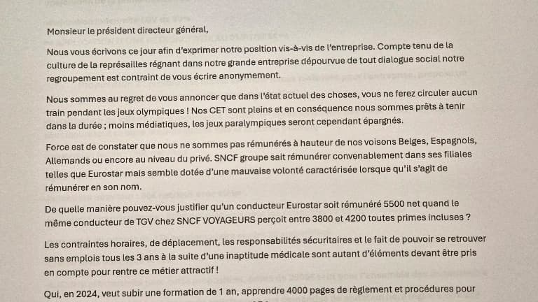 Lettre de cheminots SNCF envoyée à la direction Lettre de cheminots SNCF envoyée à la direction