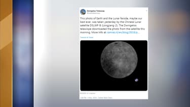 La Terre et la face cachée de la Lune sur un cliché réalisé par des passionnés d'astronomie.