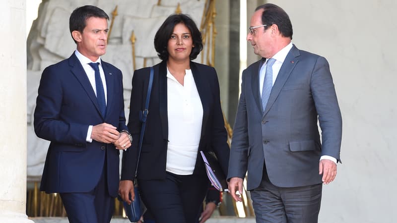 Manuel Valls, Myriam El Khomri et François Hollande, le 2 septembre 2015. 