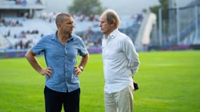 Les présidents Claude Ferrandi et Bernard Joannin avant le match Bastia-Amiens (1-0, L2), le 23 août 2024