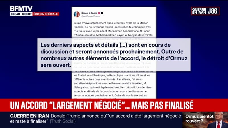 Accord entre l'Iran et les États-Unis: "Les derniers aspects et détails sont en cours de discussion", assure Donald Trump