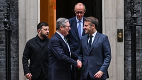 Emmanuel Macron, Keir Starmer, Volodymyr Zelensky et Friedrich Merz à Londres, le 8 décembre 2025