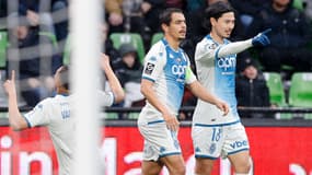 Wissam Ben Yedder et Takumi Minamino lors de la victoire de Monaco à Saint-Symphorien, 30 mars 2024