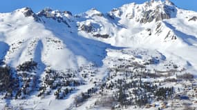 Massif de la Lauzière enneigé à Saint-François-Longchamp, dans les Alpes, en 2018