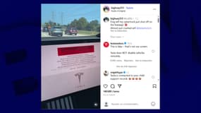 Vidéo Instagram d'un Cybertruck arrêté sur une autoroute