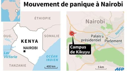 Carte de localisation du campus de Kikuyu où un mouvement de panique après l'explosion d'un câble électrique a fait un mort et 150 blessés Carte de localisation du campus de Kikuyu où un mouvement de panique après l'explosion d'un câble électrique a fait un mort et 150 blessés