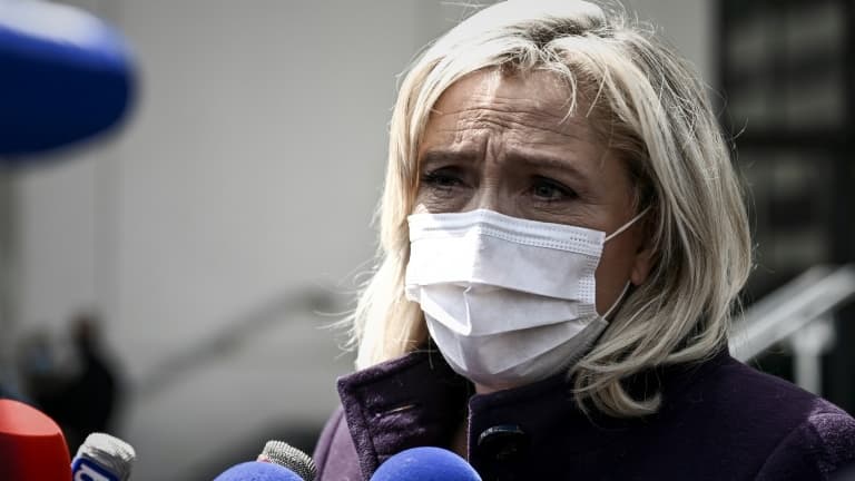 La présidente du Rassemblement National Marine Le Pen à Bordeaux le 19 mai 2021