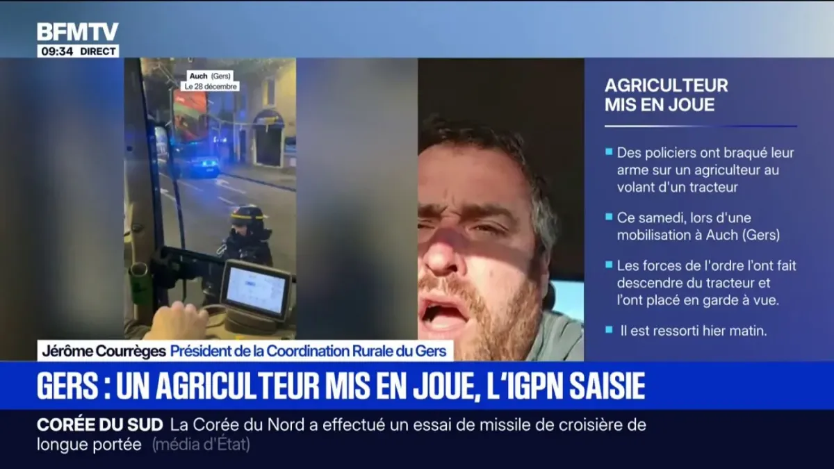 Agriculteur mis en joue par un policier: "Ce jeune agriculteur a eu la peur  de sa vie", déclare Jérôme Courrèges, président de la Coordination Rurale  du Gers
