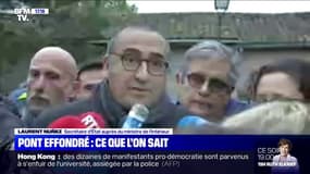 Pont effondré: selon Laurent Nuñez, "une personne est décédée, une autre disparue (...) les investigations judiciaires sont encore en cours"