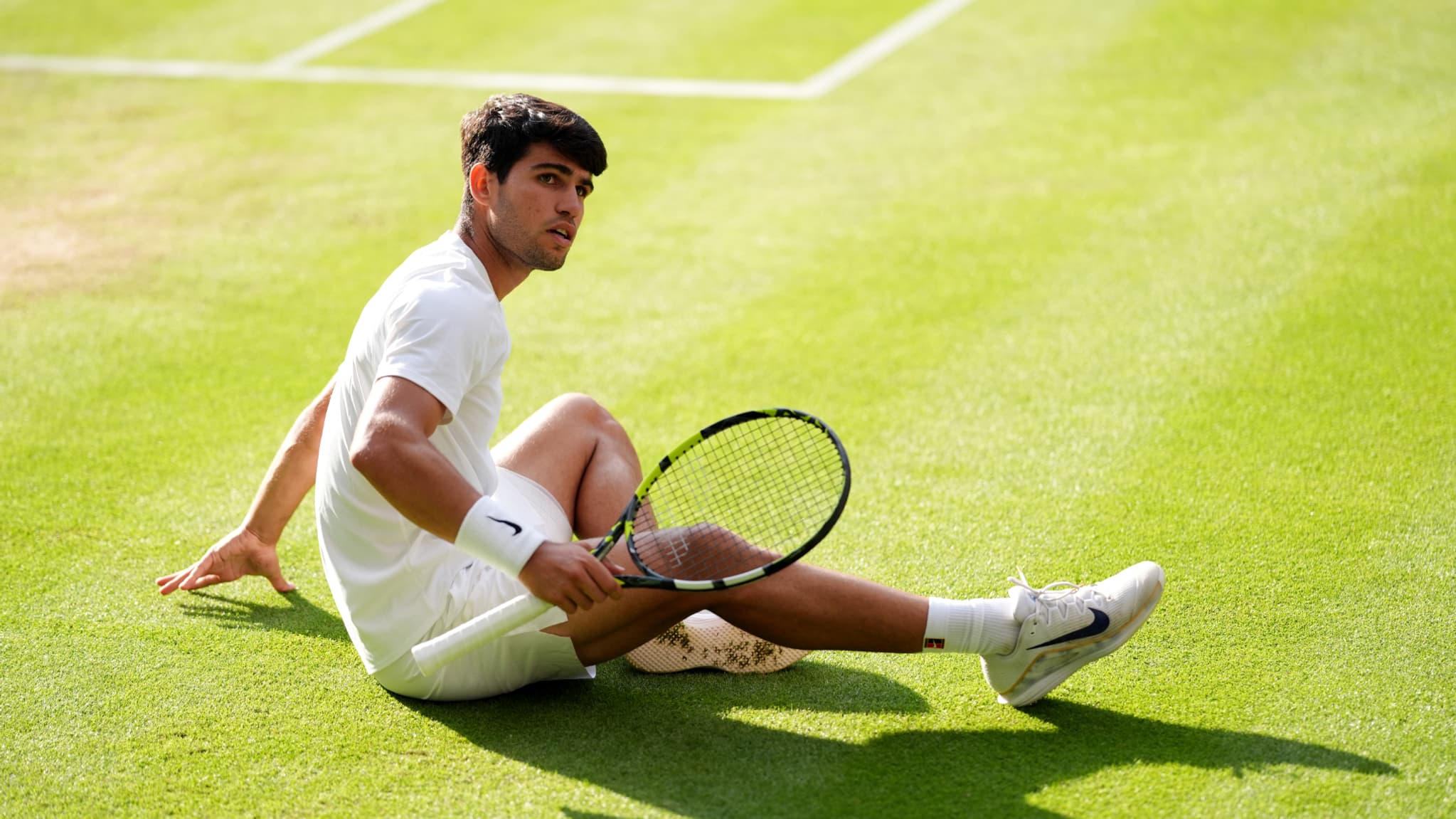 Carlos Alcaraz lors de la finale de Wimbledon face à Jannik Sinner, le 13 juillet 2025. Carlos Alcaraz lors de la finale de Wimbledon face à Jannik Sinner, le 13 juillet 2025.