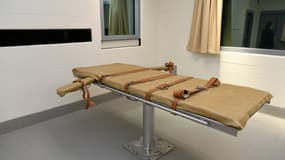 La table d'injection létale dans la chambre d'exécution de l'administration pénitentiaire de l'Utah, aux États-Unis.