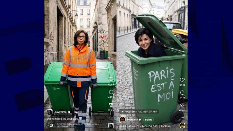 Défilé de mode avec des rats, cache-cache dans les poubelles… Sur les réseaux sociaux, la mise en scène de Rachida Dati en éboueuse est détournée et moquée, à grand coup d'IA
