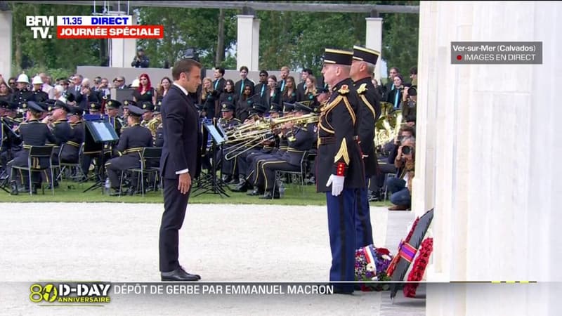 Débarquement: Charles III et Emmanuel Macron déposent des gerbes de fleurs à Ver-sur-Mer en hommage aux soldats britanniques