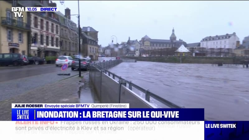 Inondations en Bretagne: la Laïta déborde et a désormais atteint plus de 2,83m
