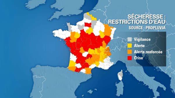 Des restrictions d'eau sont mises en place dans plusieurs départements. Des restrictions d'eau sont mises en place dans plusieurs départements.